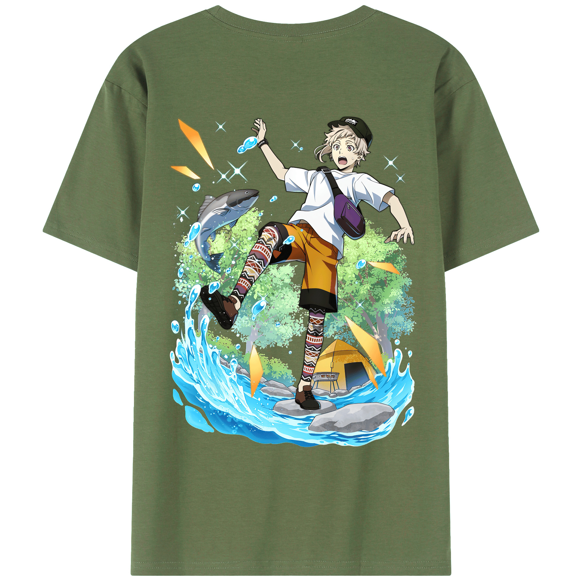 （画像用） 文豪ストレイドッグス Bungo Stray Dogs 綿100％ メンズ半袖Tシャツ（バックプリント） 通気性